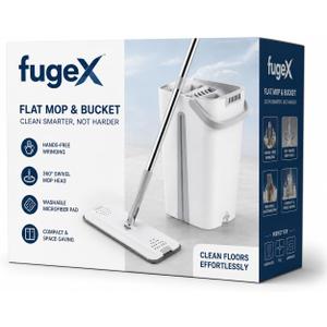 Flat Mop & Bucket Set – Hands‑Free Wringing, 360° Swivel Mop Head, Washable Microfiber Pads, Compact Space‑Saving Design for Hardwood, Tile & Laminate Floors