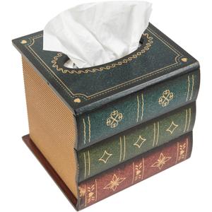Crafted Classical Retro Wooden Antique Book Tissue Box Cover Square Tissue Holder Dispenser Paper Cover Case Napkin Holder Home Decor for Bathroom Living Room Office car Kitchen (Green)
