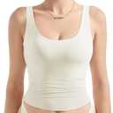 SUUKSESS Women Scoop Neck Tank Top Summer Sleeveless Going Out Double Lined Basic Tops (X-Small, 01 White)