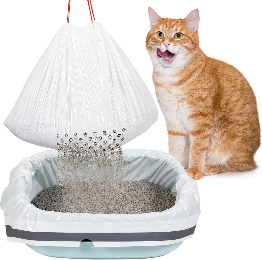 Jutom 42 Count Jumbo Sifting Cat Litter Bags 36 x 18 Inch Extra Large Thick Cat Litter Box Liners with Holes Disposable Thick Scratch Resistant Rubbish Bags Drawstring Rubbish Box Liners