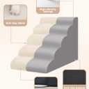 Aodisman Dog Stairs for High Bed,5 Step Dog Ramp for Small and Medium Dogs,Pet Stairs with Non-Slip Bottom for Puppy, Older Cat,Indoor Pet Steps,Comfort,Durable,22.4" H,Beige
