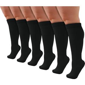 Winterlace Womens Queen Size Trouser Socks 6-Pairs Knee High Thin Nylon Dress Socks Stretchy Silky Soft (Black)