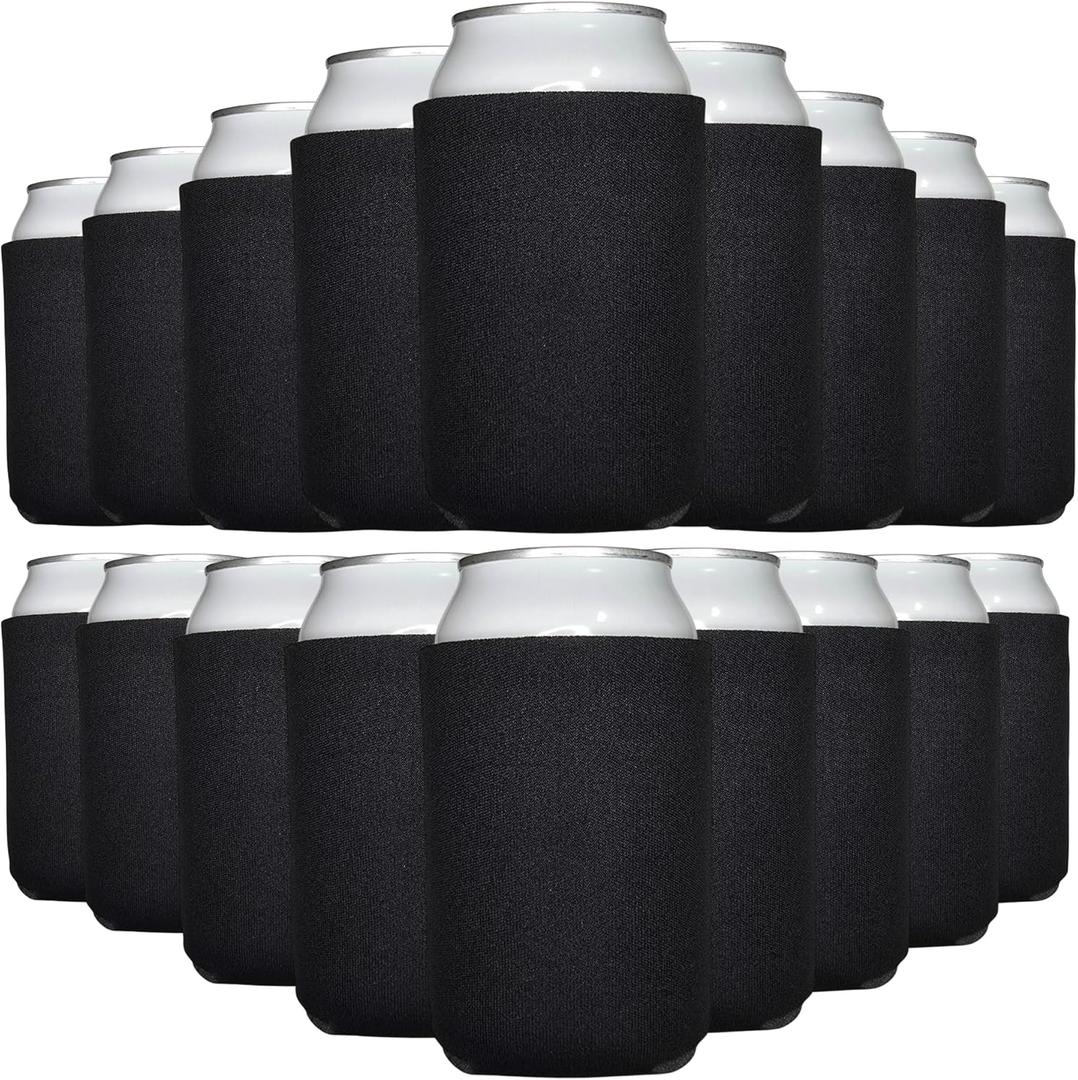 TahoeBay Bulk Blank Beer Can Cooler Sleeves (50-Pack) Sublimation Blanks for Vinyl Plain Soft Foam Can Sleeves Coolers for Soda Cans & Bottles Black, White, Assorted Solid Color (Black)