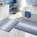 Bathroom Rugs and Mats Sets, 2 Piece Thick Absorbent Chenille Bath Mat Rug Set Non Slip, Soft Shaggy Bath Room Floor Mats for Bathroom, Machine Washable (20" x 32" Plus 16" x 24",Denim Blue)