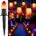 24.2FT Flickering Flame String Lights with Stakes - C9 Halloween Pathway Lights Outdoor Waterproof - 20 Red Flicker Flame Twinkle Walkway Light for Lawn Yard Party Halloween Decorations