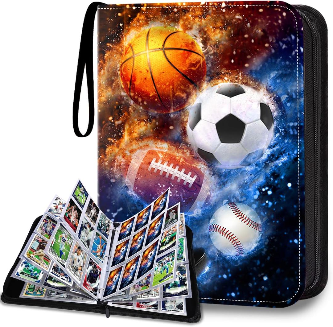 900 Pockets Sports Card Binder, Sports Trading Cards Display Case with Sports Card Sleeves Card Holder Protectors Set for Football Baseball Basketball Soccer Sports Cards Collector Album