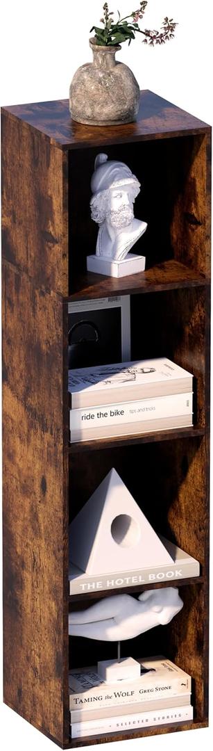 4 Cube Storage Organizer, 4 Tier Cube Low Bookcase Freestanding Storage Display Organizer, Four-Cubes Open Shelf Bookshelf for Home Office (Retro Brown, 4-Cube)