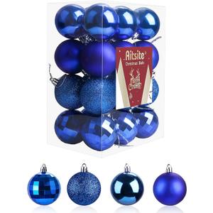 Aitsite 24ct Christmas Tree Ornaments Set 1.57 inches Mini Shatterproof Holiday Ornaments Balls for Christmas Decorations (Blue)