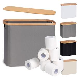 efluky Toilet Paper Storage, Toilet Paper Basket with Lid Organizer for Bathroom, Free Standing Holder with Storage, Grey