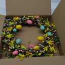 Glitzhome 22" D Easter Wreath with Easter Eggs Berries and Forsythia for Front Door Wall Window Spring Easter Garland with Colored Eggs Berries Holiday Decoration (Yellow)