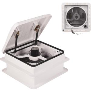 Doppy 14" RV Roof Vent Fan, 12V Vent Fan With Led Light 12" Diameter Blade w/White lid, 4 Speed Air Ventilation Ceiling Fan for RV/Trailer/Camper