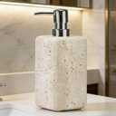 Ivory Travertine Soap Pump, Refillable Bathroom Liquid Dispenser with Aluminum Pump, Natural Organic Stone Hand Lotion Dispenser, Pump Bottle Dispenser for Bathroom and Kitchen Countertop