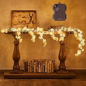 Fudios Lighted White Cherry Blossom Garland Decor with Timer 96 LED Fairy Lights 6FT for Mantle, Artificial Flower Vine with Lights Battery Operated Valentines Wedding Party Indoor Outdoor