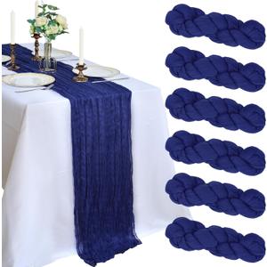 6 Pack 10FT Royal Blue Cheesecloth Table Runner 120 Inch Long Gauze Rustic Boho Spring Cheese Cloth Table Runner Sheer Fabric Decorations for Holiday Party Wedding Banquet Bridal Baby Shower Décor