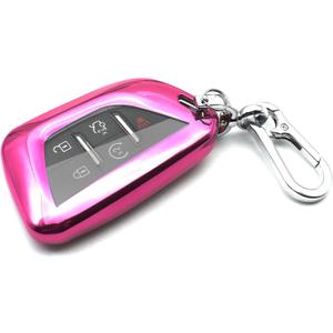 Fit for Cadillac Key Fob Cover for CT4 CT5 XT4 Lyriq CELESTIQ Escalade Escalade ESV Key Fob Cover Case Shell TPU Remote Holder Protector Keyless Entry Sleeve Accessories, with Key Chain, Pink