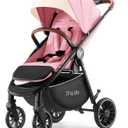 Tinyiota All-Terrain Baby Stroller, 48.5lb Capacity with UPF 50+ Canopy, One-Hand Fold, Microfiber Leather Handle,Near Lie-Flat Mode for Newborn to Toddler (Hot Pink)