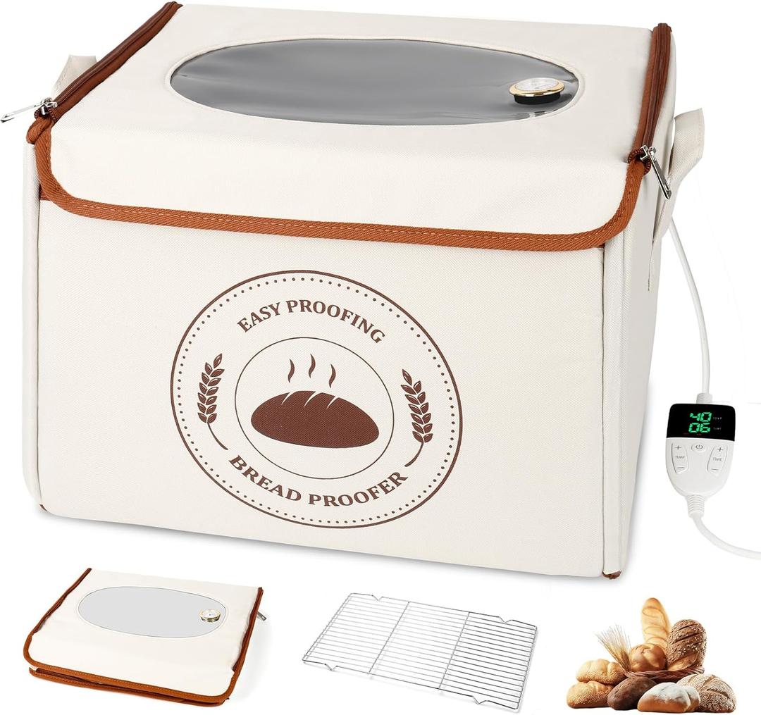 Bread Proofing Box with 6 Temperature Settings(50-122) & 48H Timer, Foldable Dough Proofer with Metal Rack, Folding Sourdough Proofing Box for Bread Baking, Pizza, Yogurt, Kombucha, Wine