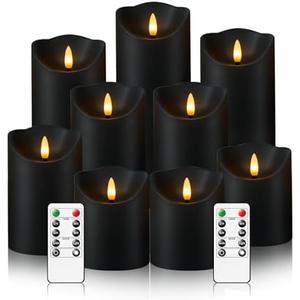 Nimiko Flameless Candles with Remote, Battery Operated Flickering Flameless Candles, LED Candles with Timer 2/4/6/8H, with Realistic LED Candles Set of 9 (D3 x H 3" 4" 5" 6" 7") (Black)