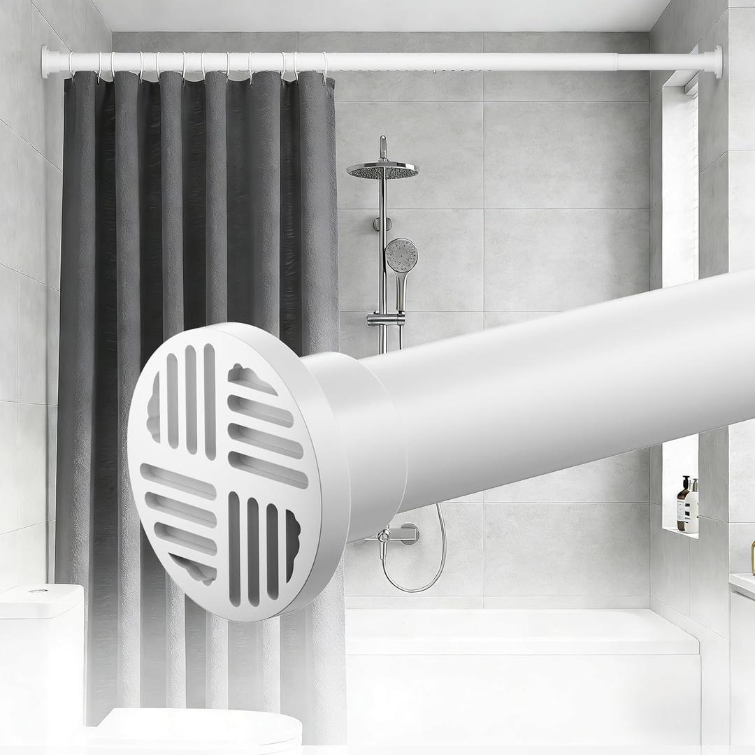 No-Twist Shower Curtain Rod by EZFurni, 4282 Inch Heavy Duty Tension Rod with Lock-In Stability, No Drill, Spring-Loaded Non-Slip Secure Hold for Bathroom, Window, Closet, 1.26" Diameter, White