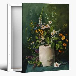 Dark Green Bathroom Wall Art Toilet Paper Roll Poster Vintage Flowers Painting Art Canvas Printing Moody Wildflowers Botanical For Home Room Toilets Wall Decor 8x12inch Framed