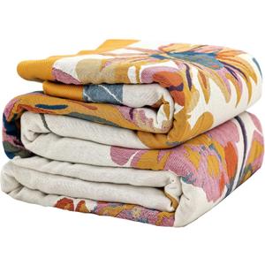 Boho Throw Blanket, 100% Organic Cotton Ultra Soft Bed 50" x 60" Throw - Skin-Friendly Cozy All Season Rustic Floral Decor Blanket for Sofa Couch Chair Gifts -Beige (A-flower-butterfly)