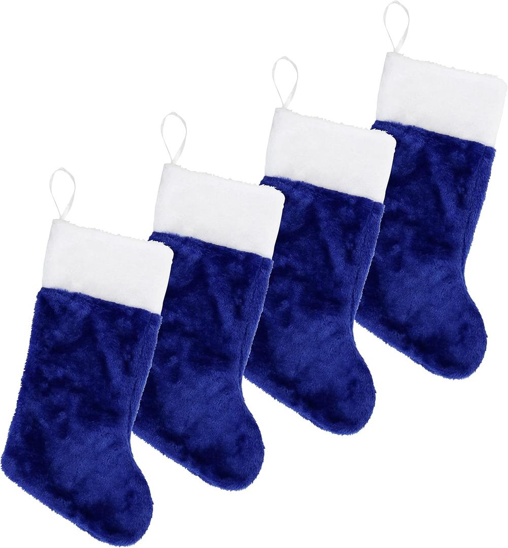 Iconikal 4-Pack Plush Decorative Stocking, 18-inches Tall, Blue