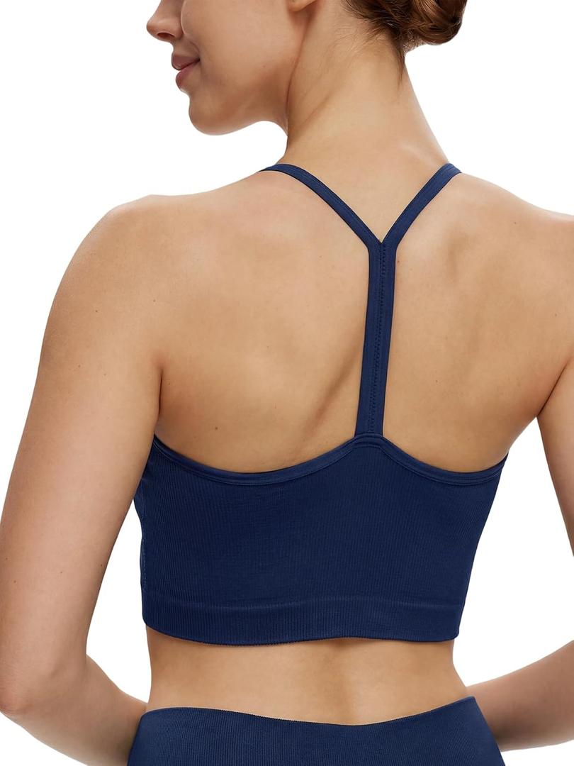 NANJI Seamless Sports Bra for Women - Padded Racerback Y Bra Low Impact Removable Pad for Fitness Gym Yoga Workout Top (Blue, S)