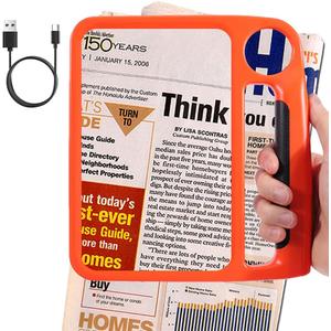 5X 10X Full Page Magnifying Glass for Reading, Rechargeable with 48 Adjustable LED Lights & 3 Light Modes, Comfort-Grip & Lightweight Handheld Magnifier for Seniors, Reading Aid, Low Vision(Orange)
