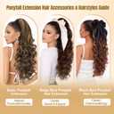 24 Inch Ponytail Extension, Long Curly Wavy Clip on Ponytails for Women, Synthetic Claw Clip in Hair Extensions for Daily & Party（Strawberry Blonde）