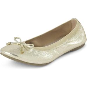 The Children's Place Girls Closed Toe Ballet Flats (5 Big Kid, Metallic Gold Bow)