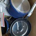 Sur La Table Kitchen Essentials 10 Piece PFA Free Titanium Ceramic Nonstick Interior Forged Aluminum Cookware Pots and Pans Set - Blue - Induction Compatible