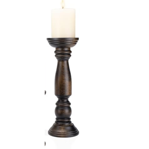 Farmhouse Wooden Candle Holder for Pillar Candle, Rustic Wood Candle Holder Table Centerpiece Decor, 12 Vintage Tall Candle Stand Decorative, Dark Brown
