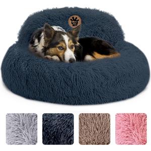 PetJett Calming Dog Bed Medium Size Dog - 30'' Donut Bed, Washable Dog Bed, Anti-Slip & Super Soft Fluffy Plush Round Dog Bed, Anti-Anxiety Premium Comfort Pet Bed, Fits Dogs Upto 45 lbs - Dark Grey