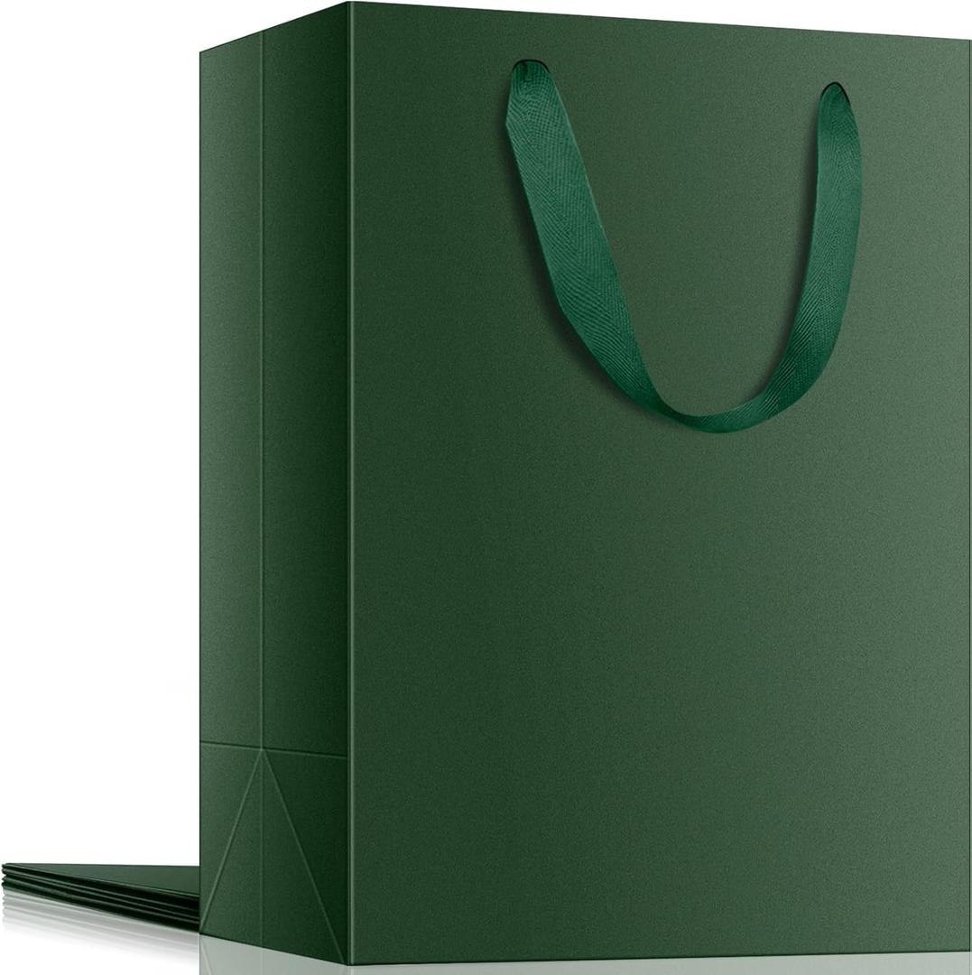 EUSOAR Green Gift Bags, 3pcs 7.8"x3.9"x11" Paper Shopping Gift Wrap Bags with Handles Bulk, Merchandise Grocery Retail Shopping Thank You Craft Paper Bags for Wedding Birthday Holiday Party Favor
