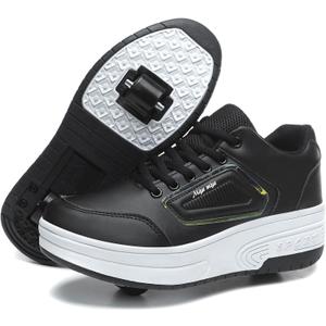 LED Roller Skate Shoes for Kids Boys Girls Light Up Roller Sneakers with Detachable Wheels Rechargeable Flashing Wheeled Shoes (12 Little Kid, Black-999)