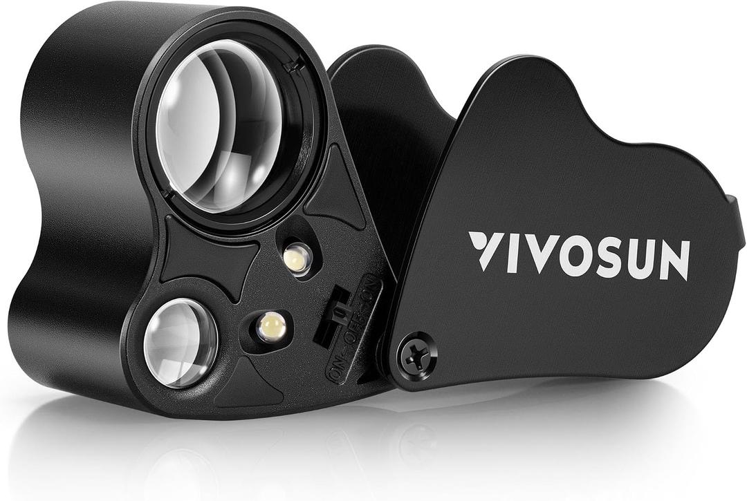 VIVOSUN 30X 60X Illuminated Jewelers Loupe Foldable Magnifier with LED Light for Jewelry Gems Watches Coins Stamps Antiques Black