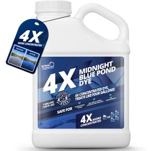 1 Gallon Midnight Blue Pond Dye, 4X Concentrate Pond Dye Blue, Dark Natural Looking Aquashade for Beautiful Lake Water, Long-Lasting Colorant, Protects Against Sunlight - Ideal for Fish & Wildlife