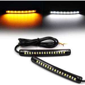 FXC 2x Universal Flexible LED Turn Signal Tail Brake License Plate Light Integrated for Motorcycle Bike ATV Car RV SUV, Brake/Running Tail Light(2Pack) (Amber White)