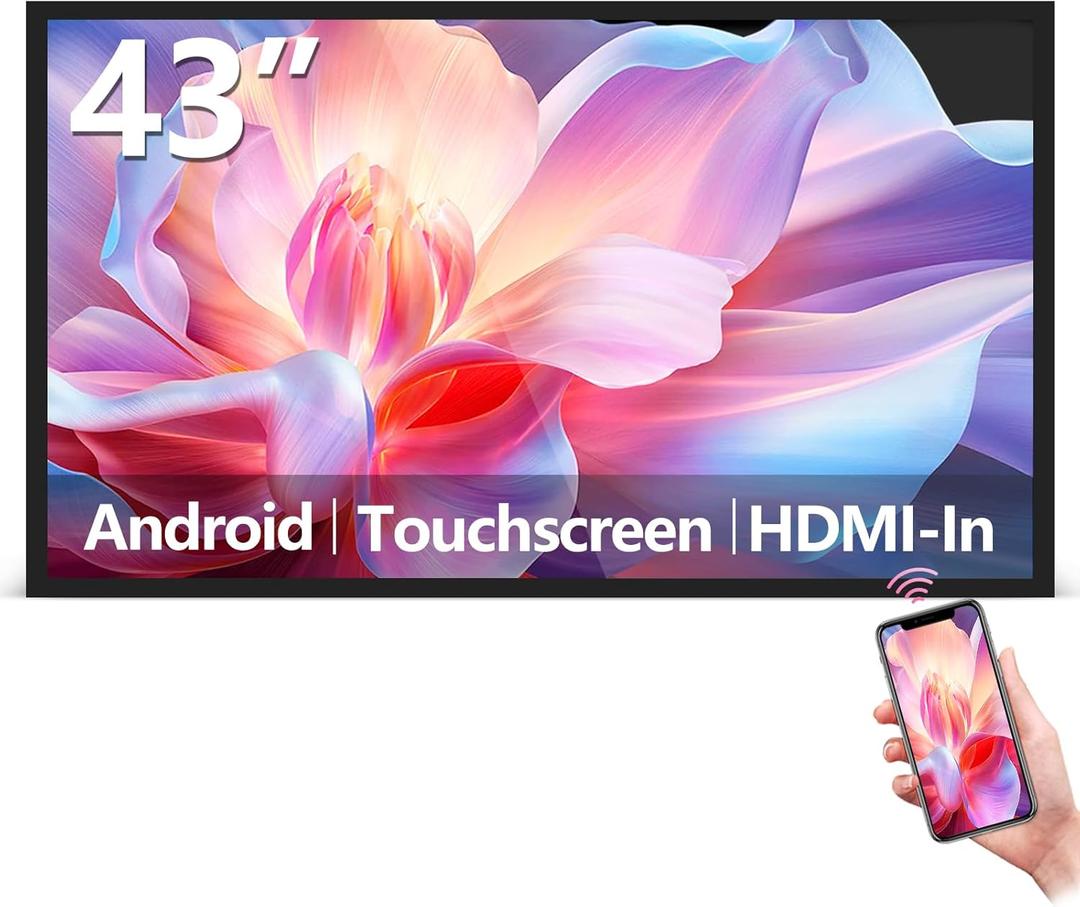 43" Multi-Touch Screen Industrial Monitor, FHD 1080P Digital Signage Display for Advertising, Reverse Control Laptop, Wireless Screen Mirroring, Built-in Speakers, USB, HDMI Ports (Black)