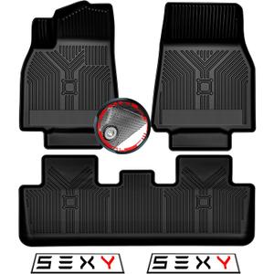 2020-2024 Tesla Model Y (5 Seater) Floor Mats, 3D Custom Fit All-Weather Car Floor Liners for 1st & 2nd Rows, Anti-Slip Odorless Rubber Mats with Detachable Absorbent Weather Strips, Easy to Clean