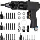 Clatoon Pneumatic Rivet Nut Gun with 10-24 & 1/4 & 5/16 & 3/8 Self-Locking Head, Adjustable Speed Air Rivet Gun, Air Rivet Nut Tool Kit with 4 Size Quick-Change, 6pcs Mandrels Included with Each Size