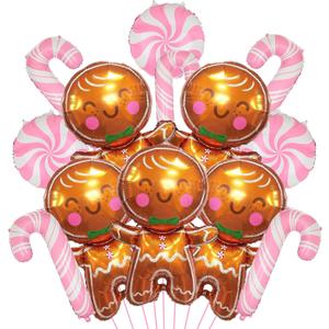 3 x 13Pcs Gingerbread Balloons and Candy Cane Foil Balloons for Pink Christmas Gingerbread Decorations, Christmas Candy Cane Birthday Baby Shower Party Decorations