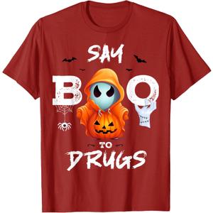 Say Boo To Drugs Funny Halloween Red Ribbon Week Awareness T-Shirt Small Red