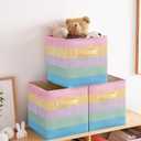11 Inch Fabric Collapsible Storage Cubes,3 Pack Rainbow Colored Closet Storage Bins with 2 Handles Foldable Cube Baskets for Organizing Clothes, Toys, Books