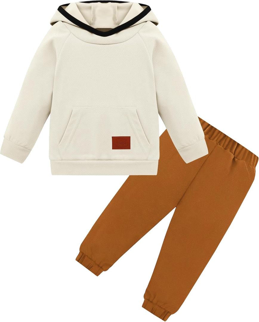 Toddler Boy Clothes Soft Solid Hoodie+Pants 1-6T kids Sweat suit Baby Boys Outfits 2Pcs Sets (5-6 Years, Light Apricot+brown)