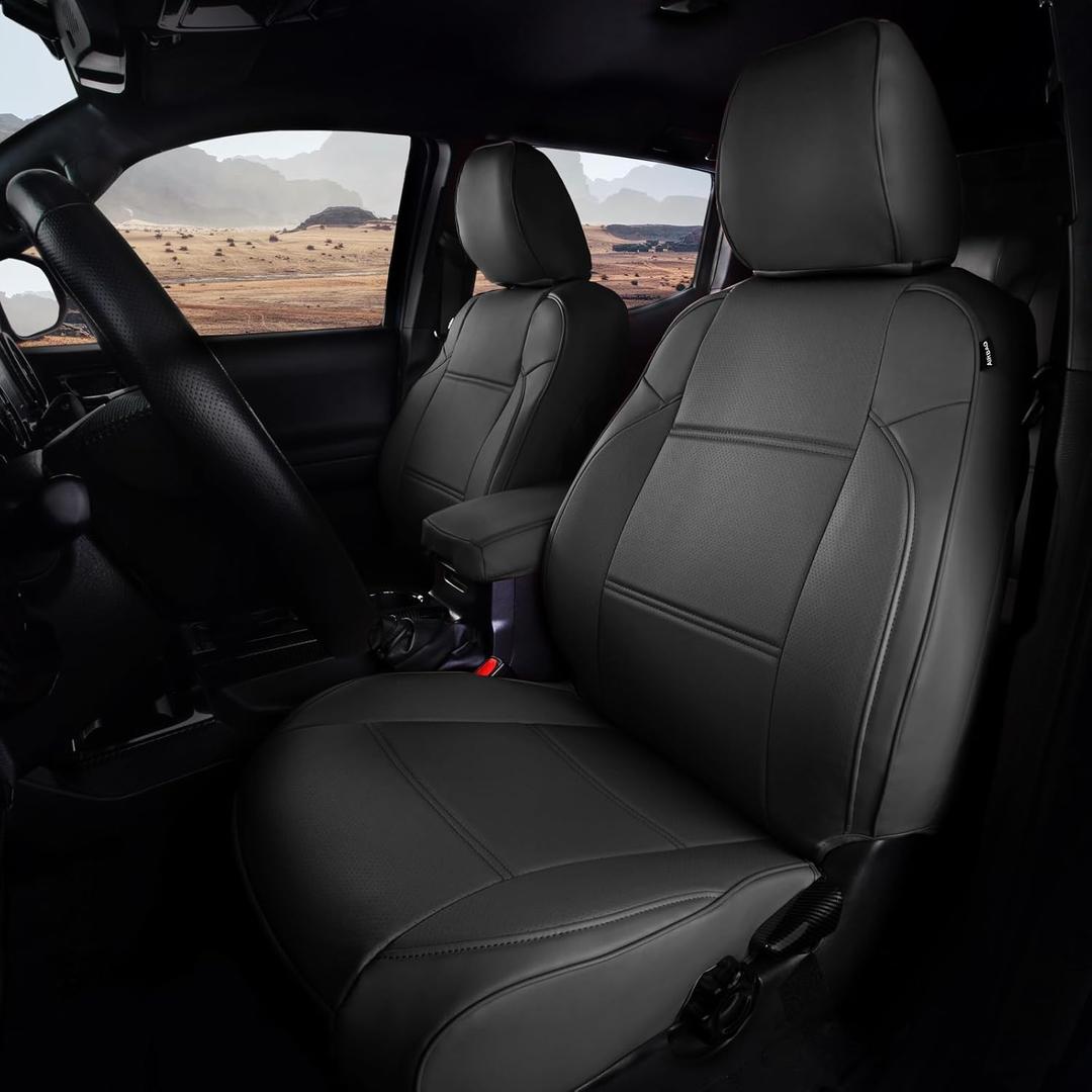 CoverCenter for Toyota Tacoma Seat Covers 2023 2022-2016, Custom-Fit Full Set Seat Cover for 2016-2023 Toyota Tacoma Crew/Double Cab Durable Black Leather Protector Car Trucks Accessories
