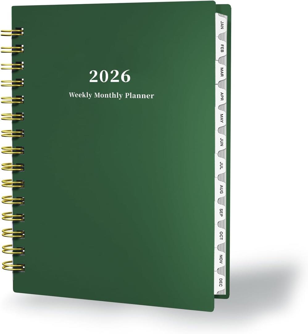 3 x Ymumuda 2026 Planner, Daily Weekly and Monthly PlannerJan 2026 - Dec 2026, 8.4" x 6.3", 2026 Calendar Planner Book with Tabs, Spiral Notebook with Inner Pocket for Office Home School Supplies (L-Deep Green)