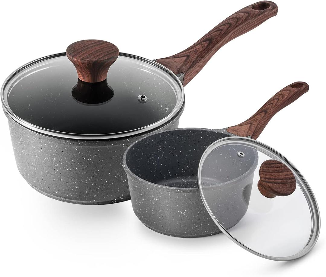 SENSARTE Nonstick Sauce Pan with Lid Saucepan Set, Swiss Granite Coating Sauce Pot Kitchen Cooking Pot, Induction Compatible, Free of Intentionally Added PFOA, 1.5 + 2.5 QT