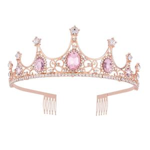Rapunzel Costume for Women Tiara Crown, Vofler Pink Crown Princess Peach Costume Adult Glinda Girls Princess Diaries Daisy Bubblegum Tiaras Headband Accessories for Mermaid Tangled Birthday Halloween (Rose Gold+Pink)