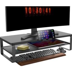 Monitor Stand with drawer, 2-Tier Monitor Stand Riser with Phone Holder and Cable Management - Desk TV Shelf, Laptop Printer, Desk Organizer Stand, for Home & Office, Black